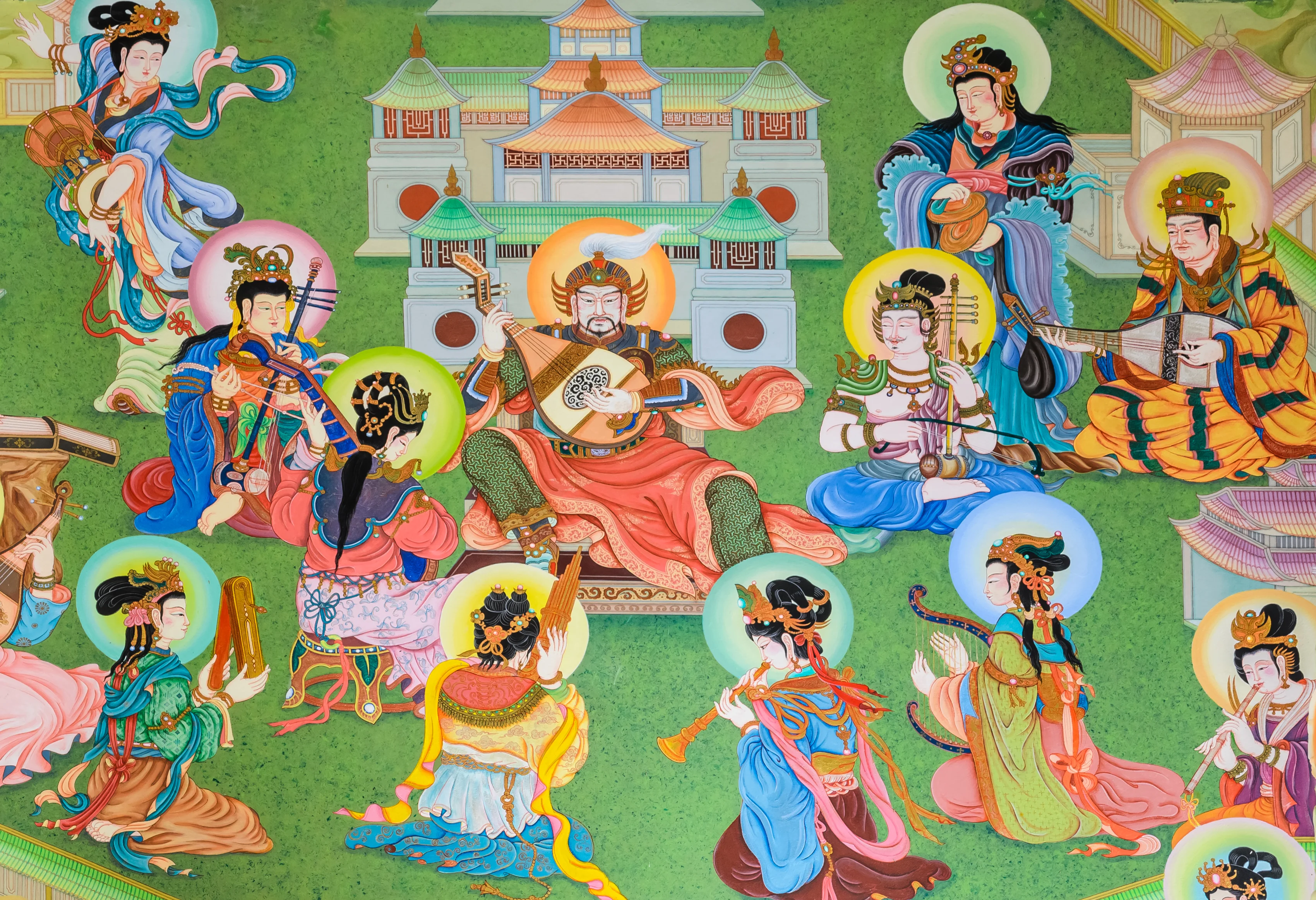 Traditional Buddhist Musicians Mural Canvas wall art print | PrintPosters.in
